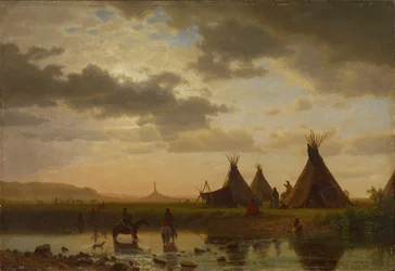 View of Chimney Rock, Ohalilah Sioux Village in the Foreground